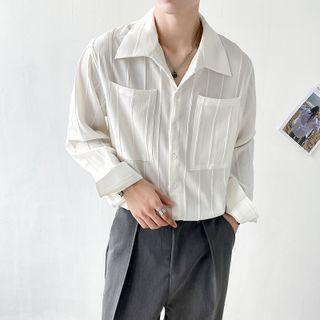 Long-sleeve Striped Pocket Front Shirt