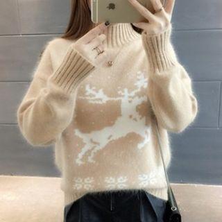 Turtleneck Deer Jacquard Sweater