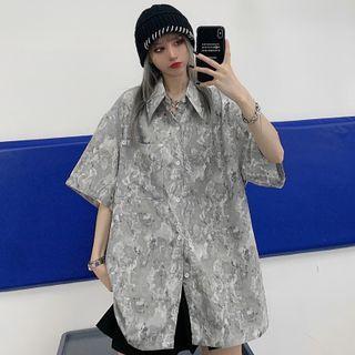 Elbow-sleeve Snake Skin Print Shirt
