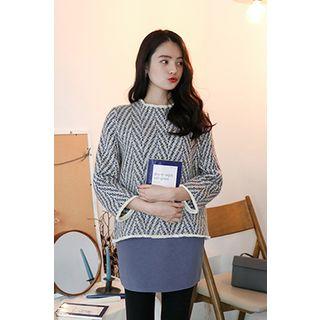 3/4-sleeve Chevron Wool Blend Sweater