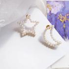 Non-matching Faux Pearl Moon & Star Earring 1 Pair - Stud Earrings - White - One Size