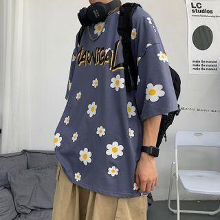 Couple Matching Floral Letter Printed T-shirt