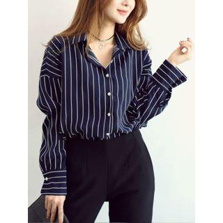 Drop-shoulder Pinstripe Shirt