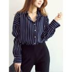 Drop-shoulder Pinstripe Shirt