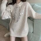 Sequined Sweater Beige - One Size