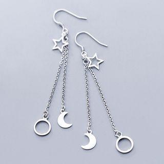 925 Sterling Silver Crescent Star Drop Earring As Shown In Figure - One Size