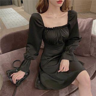 Lace-up Balloon-sleeve A-line Mini Dress