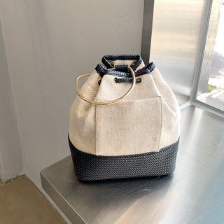 Hoop-handle Paneled Bucket Backpack Black - One Size
