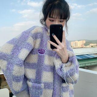 Plaid Furry Sweater Purple - One Size