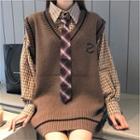 Set: Long-sleeve Plaid Shirt + Sweater Vest + Tie