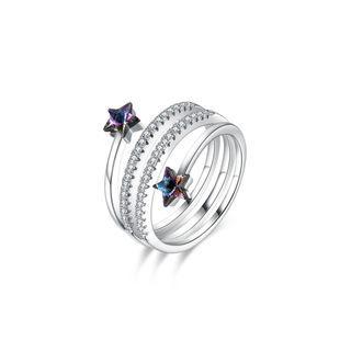 925 Sterling Silver Fashion Simple Star Adjustable Ring With Purple Austrian Element Crystal Silver - One Size
