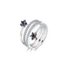 925 Sterling Silver Fashion Simple Star Adjustable Ring With Purple Austrian Element Crystal Silver - One Size