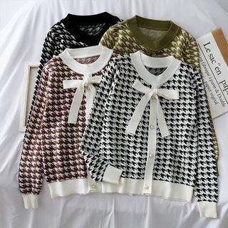 Ribbon-accent Houndstooth Knit Top