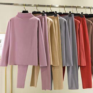 Set: Long-sleeve Mock-neck T-shirt + Leggings