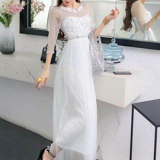 3/4-sleeve Maxi Party Dress
