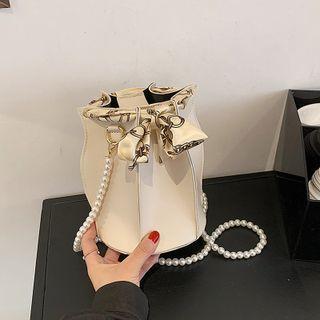 Faux Pearl Strap Crossbody Bucket Bag