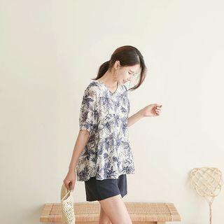 V-neck Floral Print Cotton Top