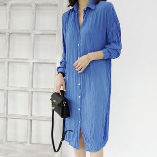 Dip-back Textured Midi Shirt Dress