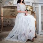 Elbow-sleeve Lace Chiffon Evening Gown