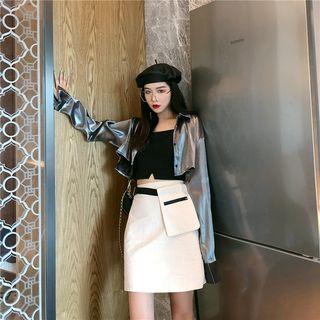 Cropped Shirt / Cropped Camisole Top / A-line Skirt With Pouch