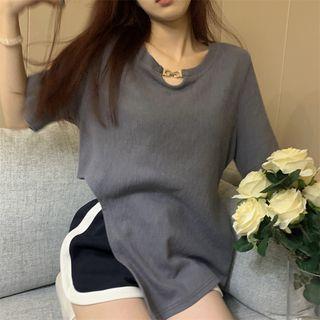 Elbow-sleeve Asymmetcal T-shirt