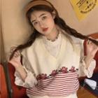 Flower Print Striped Sweater Vest Off-white - One Size