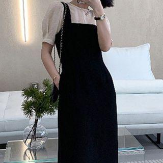Set: Short-sleeve Top + Midi A-line Overall Dress