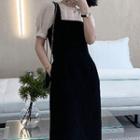 Set: Short-sleeve Top + Midi A-line Overall Dress