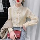 Long-sleeve Collared Button-up Lace Blouse