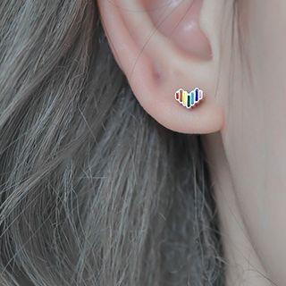 925 Sterling Silver Rainbow Heart Earring 1 Pair - 925 Silver - As Shown In Figure - One Size