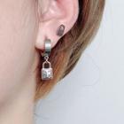 Stainless Steel Lock Ear Stud / Mini Hoop Dangle Earring