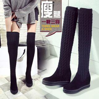 Wedge-heel Over-the-knee Knit Boots