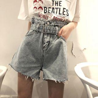 High-waist Washed Denim Shorts