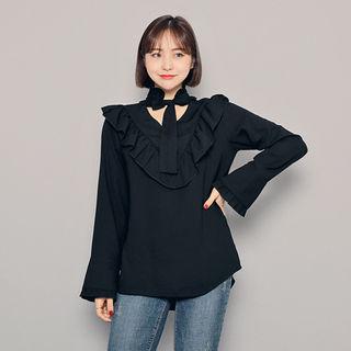 Tie-front Frilled-detail Blouse