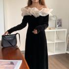 Long Sleeve Off-shoulder Panel Dress Black - One Size