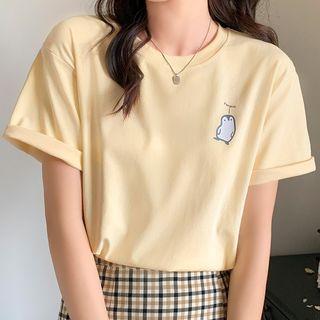 Short-sleeve Cartoon Penguin Print T-shirt
