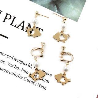 Alloy Faux Pearl Pig Dangle Earring