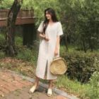 Linen Slit-front V-neck Long Dress