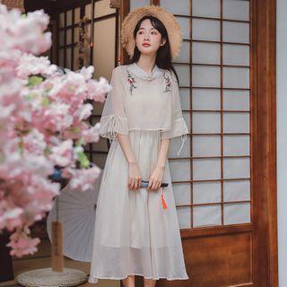 Hanfu Set : Elbow-sleeve Top + Spaghetti Strap Dress