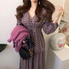 Long-sleeve Floral Printed Dress Purple - One Size