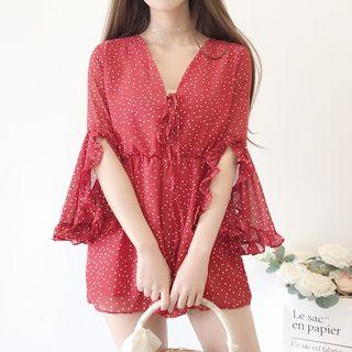 3/4-sleeve Dotted Playsuit