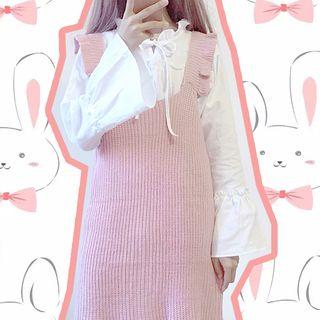 Frill Trim Blouse / Knit Pinafore Dress