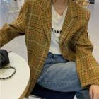Plaid Single-breasted Blazer Plaid - Brown - One Size
