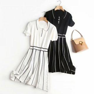 Short-sleeve Knit A-line Polo Dress