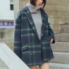 Double-breasted Plaid Oversized Cropped Coat