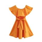Short-sleeve Frill Trim Tie-waist Mini Dress