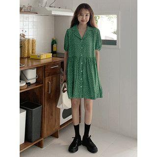Notched-lapel Floral Print Shirtdress