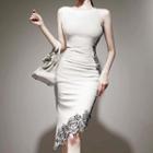 Sleeveless Lace Trim Irregular Sheath Dress