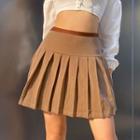 High-waist Herringbone Pleated Mini Skirt