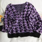 Houndstooth Slim-fit Cardigan Purple - One Size